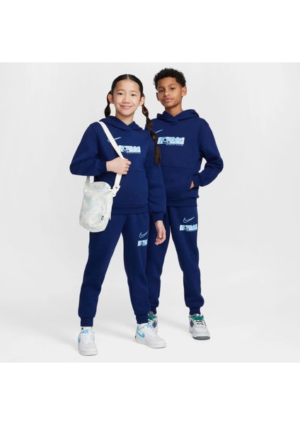 Erling Haaland Club Fleece Unisex Çocuk Mavi Alt Üst Polarlı Takım HJ3837
