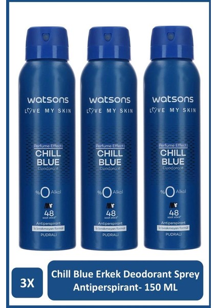 Chill Blue Deodorant Sprey Erkek Pudralı 3x150ml