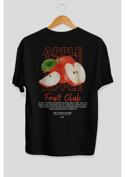Apple Arka Baskılı Siyah Oversize T-Shirt Erkek Kadın Pamuk Bisiklet Yaka Tişort