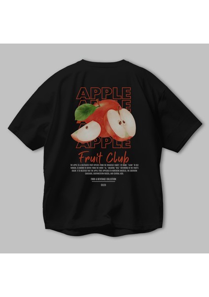 Apple Arka Baskılı Siyah Oversize T-Shirt Erkek Kadın Pamuk Bisiklet Yaka Tişort modelleri