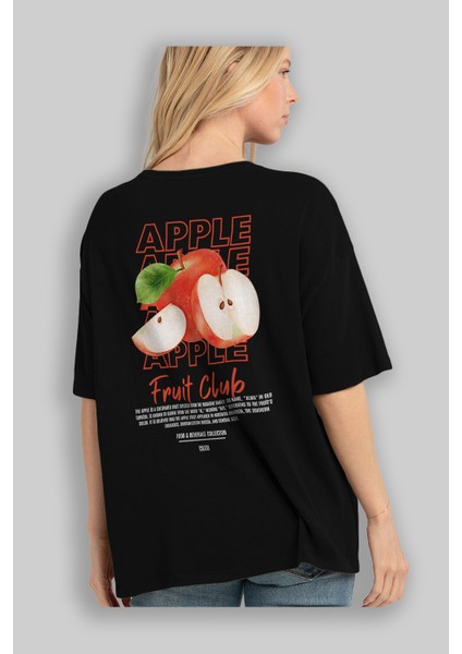 Apple Arka Baskılı Siyah Oversize T-Shirt Erkek Kadın Pamuk Bisiklet Yaka Tişort fırsatları