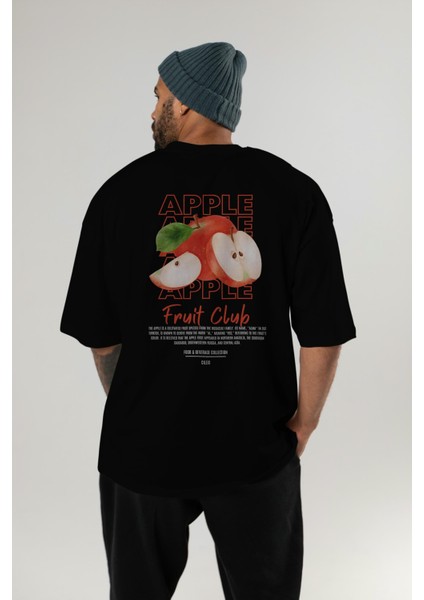 Apple Arka Baskılı Siyah Oversize T-Shirt Erkek Kadın Pamuk Bisiklet Yaka Tişort indirimleri