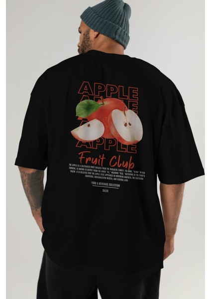 Apple Arka Baskılı Siyah Oversize T-Shirt Erkek Kadın Pamuk Bisiklet Yaka Tişort