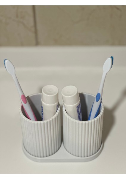 Modern Banyo Düzenleyici - Diş Fırçalık Seti - Ikili Set - Beyaz 10CM fiyatları