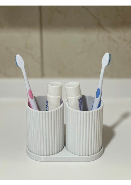 Modern Banyo Düzenleyici - Diş Fırçalık Seti - Ikili Set - Beyaz 10CM modelleri