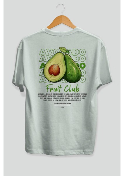 Avocado Arka Baskılı Beyaz Oversize T-Shirt Erkek Kadın Pamuk Bisiklet Yaka Tişort