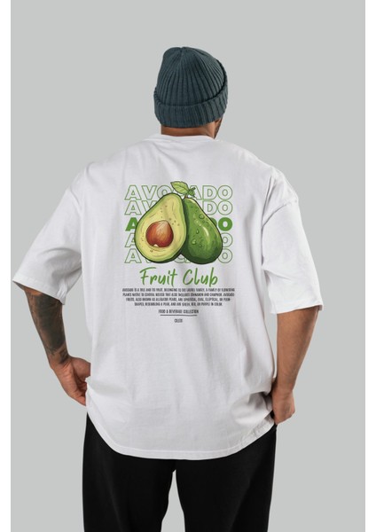Avocado Arka Baskılı Beyaz Oversize T-Shirt Erkek Kadın Pamuk Bisiklet Yaka Tişort fiyatları