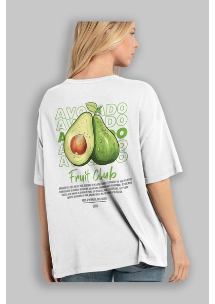Avocado Arka Baskılı Beyaz Oversize T-Shirt Erkek Kadın Pamuk Bisiklet Yaka Tişort modelleri