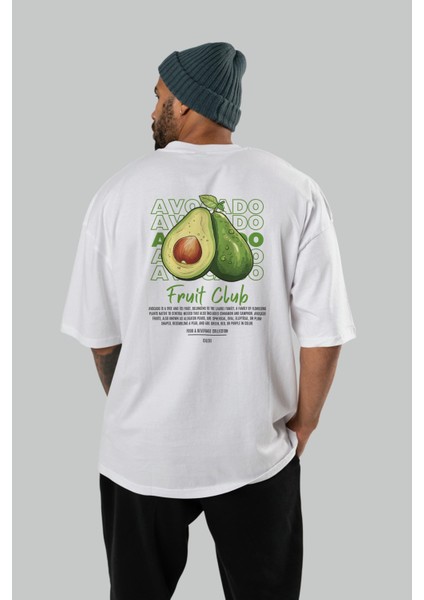 Avocado Arka Baskılı Beyaz Oversize T-Shirt Erkek Kadın Pamuk Bisiklet Yaka Tişort fırsatları