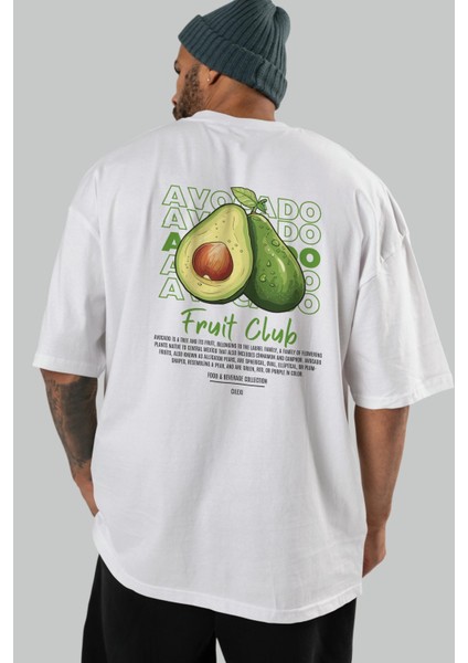 Avocado Arka Baskılı Beyaz Oversize T-Shirt Erkek Kadın Pamuk Bisiklet Yaka Tişort indirimleri