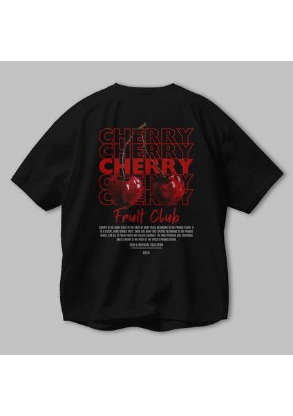 Cherry Arka Baskılı Siyah Oversize T-Shirt Erkek Kadın Pamuk Bisiklet Yaka Tişort modelleri