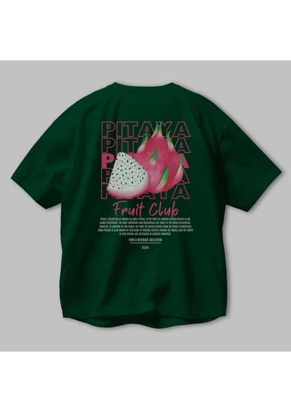 Pitaya Arka Baskılı Yeşil Oversize T-Shirt Erkek Kadın Pamuk Bisiklet Yaka Tişort modelleri