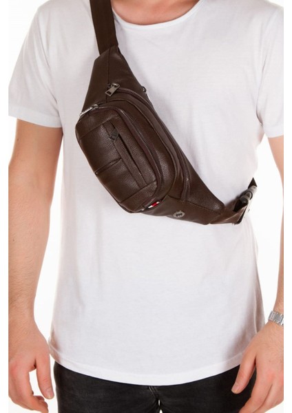 Kahverengi Su Geçirmez Çapraz Omuz ve Bel Çantası, Rahat ve Şık Tasarım.