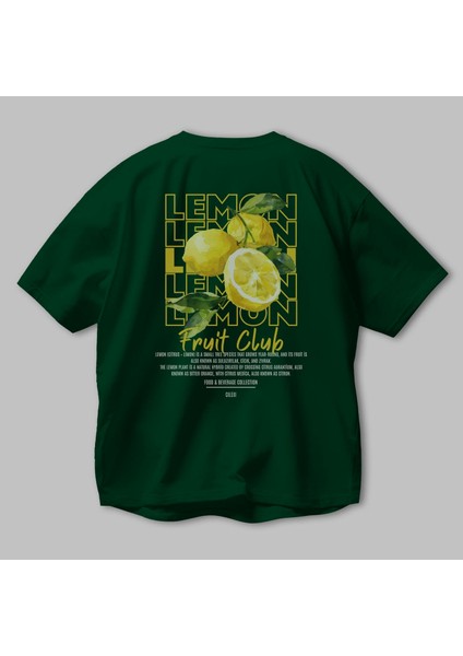 Lemon Arka Baskılı Yeşil Oversize T-Shirt Erkek Kadın Pamuk Bisiklet Yaka Tişort modelleri