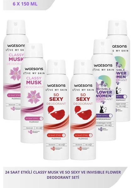 Classy Musk 150 ml X2 ve So Sexy 150 ml X2 ve Invisible Flower 150 ml X2 Deodorant Seti