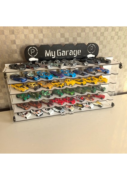 Pleksi Kapak 48 Araçlık 1/64 Hotwheels, Matchbox Uyumlu Hobi Oyuncak Araba Rafı Koleksiyon Model Araba Garajı