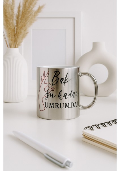 Yazı Baskılı Büyük Boy Gümüş Kahve & Çay Kupa Bardak