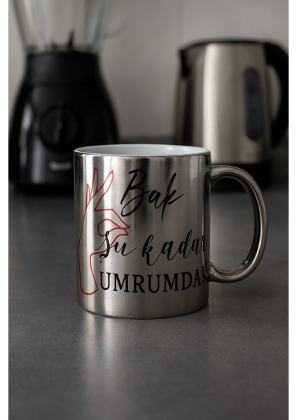 Yazı Baskılı Büyük Boy Gümüş Kahve & Çay Kupa Bardak modelleri