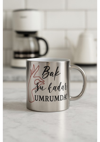 Yazı Baskılı Büyük Boy Gümüş Kahve & Çay Kupa Bardak fırsatları