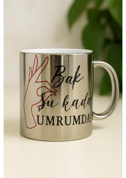 Yazı Baskılı Büyük Boy Gümüş Kahve & Çay Kupa Bardak