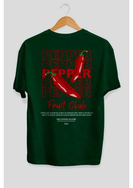 Pepper Arka Baskılı Yeşil Oversize T-Shirt Erkek Kadın Pamuk Bisiklet Yaka Tişort