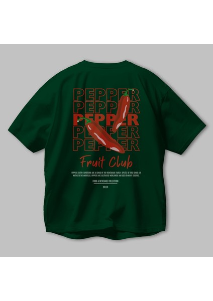 Pepper Arka Baskılı Yeşil Oversize T-Shirt Erkek Kadın Pamuk Bisiklet Yaka Tişort modelleri