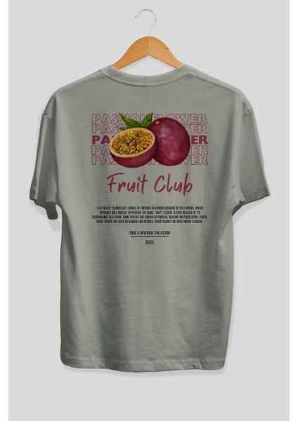 Passionflower Arka Baskılı Gri Oversize T-Shirt Erkek Kadın Pamuk Bisiklet Yaka Tişort