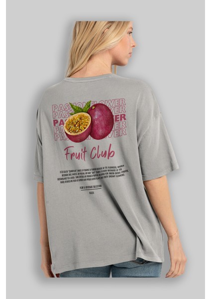 Passionflower Arka Baskılı Gri Oversize T-Shirt Erkek Kadın Pamuk Bisiklet Yaka Tişort modelleri