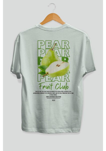Pear Arka Baskılı Beyaz Oversize T-Shirt Erkek Kadın Pamuk Bisiklet Yaka Tişort