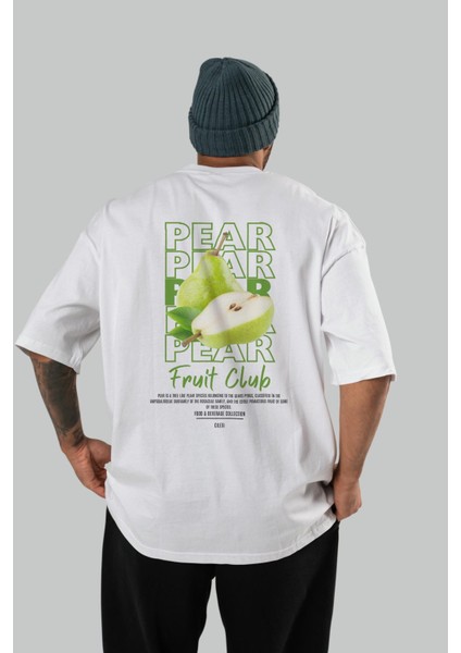Pear Arka Baskılı Beyaz Oversize T-Shirt Erkek Kadın Pamuk Bisiklet Yaka Tişort fiyatları