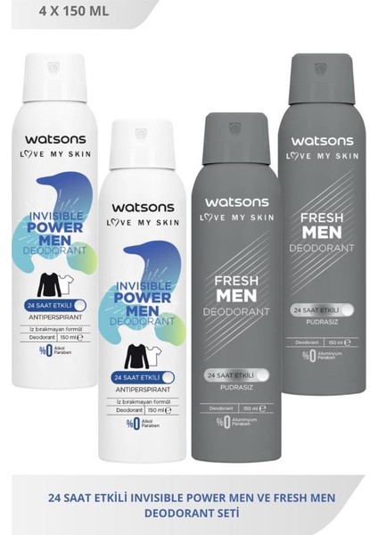 Invisible Power Men 150 ml X2 ve Fresh Men 150 ml X2 Deodorant Seti