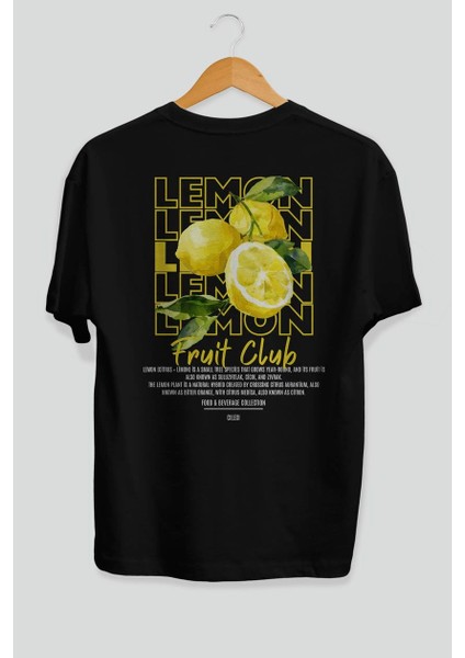 Lemon Arka Baskılı Siyah Oversize T-Shirt Erkek Kadın Pamuk Bisiklet Yaka Tişort