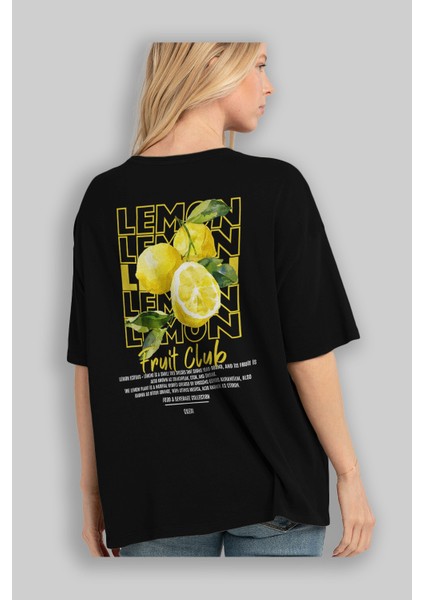 Lemon Arka Baskılı Siyah Oversize T-Shirt Erkek Kadın Pamuk Bisiklet Yaka Tişort fırsatları