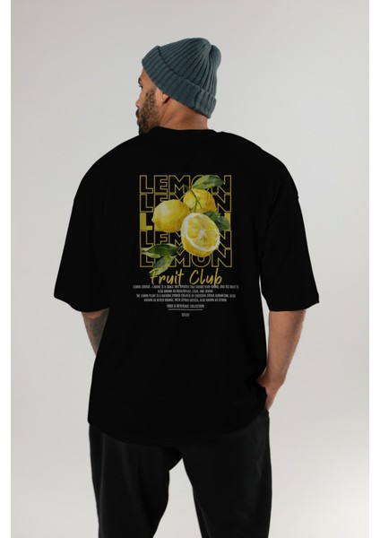 Lemon Arka Baskılı Siyah Oversize T-Shirt Erkek Kadın Pamuk Bisiklet Yaka Tişort indirimleri
