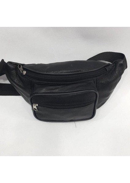 Şık Üç Bölmeli Siyah Deri Bel Çantası, Modern ve Kullanışlı Tasarım fiyatları