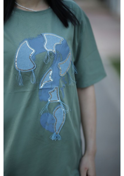 Soru Işareti Kot Baskılı Rahat Kalıp T-Shirt fiyatları