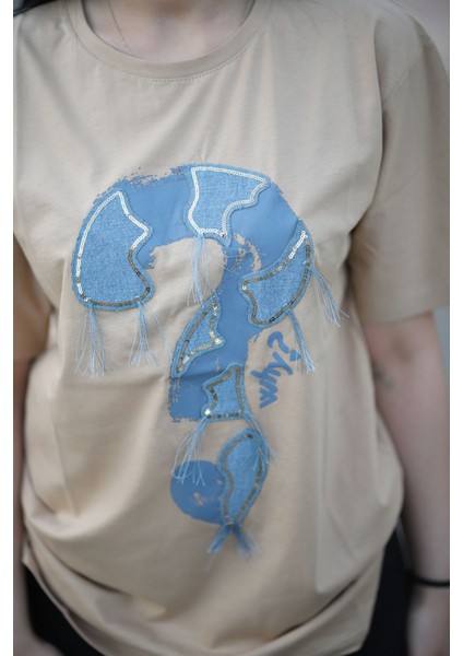 Soru Işareti Kot Baskılı Rahat Kalıp T-Shirt fiyatları