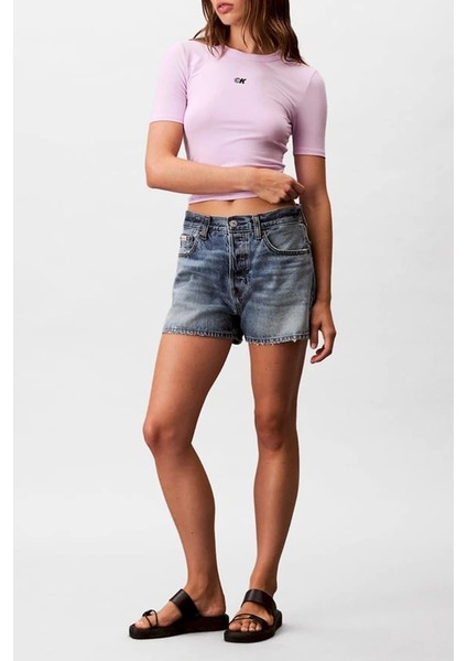 Kadın Modal Fitilli Mor T-Shirt LV044C901G-XEF