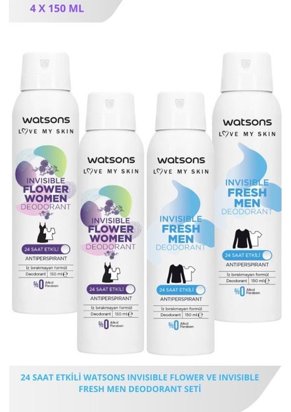 Invisible Flower 150 ml X2 ve Fresh Men 150 ml X2 Deodorant Seti