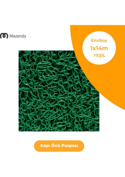 Kıvırcık Paspas 1X14M 14MM Yeşil Kapı Önü Kaymaz Dış Mekan Halısı