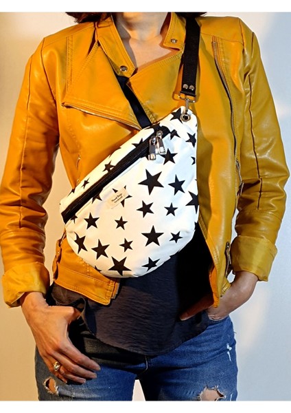 Yıldızlı Siyah Çapraz Bel Çantası, Şık ve Kullanışlı Tasarım