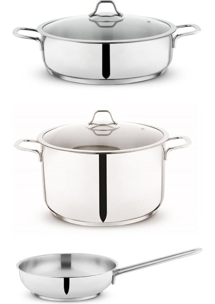 Held 28 cm Çelik Tencere Takımı Derin Tencere-Basık Tencere-Çelik Tava Sc Ha Fer