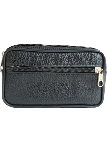 Siyah Suni Deri Çok Gözlü Anahtarlık ve Çakmaklı Çanta AL4431