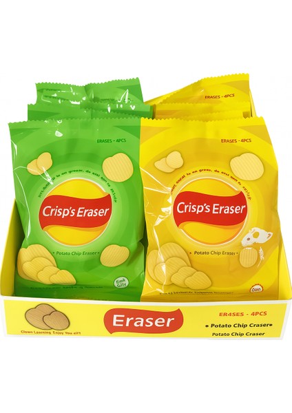 3D Cips Paketli Silgi Cips Şeklinde Silgi Seti – 4’lü Cips Silgi