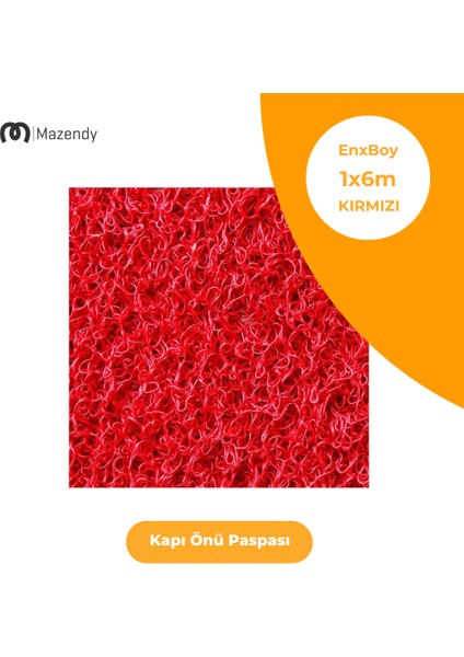 Kıvırcık Paspas 1X6M 14MM Kırmızı Kapı Önü Kaymaz Dış Mekan Halısı