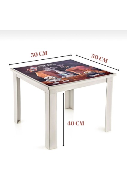 Uzay Temalı Beyaz Çocuk Çalışma Masası | 50X50X40 cm – Oyun, Aktivite ve Eğitim Masası modelleri