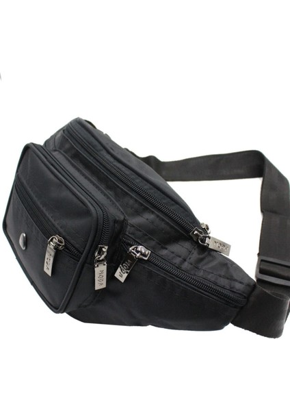 Şık Çok Gözlü Kumaş Bel Çantası, Siyah, Dayanıklı ve Kullanışlı Tasarım