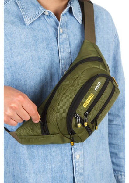 Haki USB Kulaklık Çıkışlı Çok Amaçlı Crossbody Bel ve Omuz Çantası