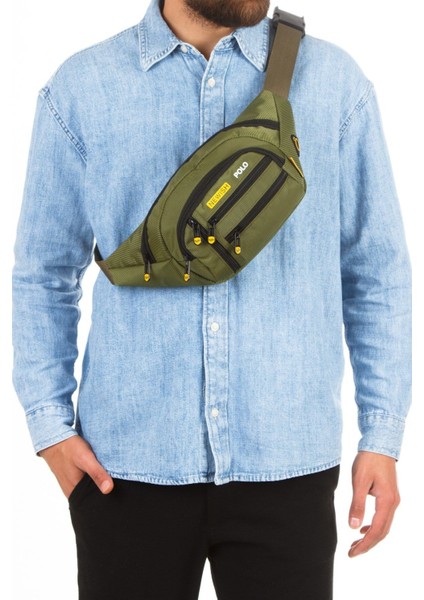 Haki USB Kulaklık Çıkışlı Çok Amaçlı Crossbody Bel ve Omuz Çantası