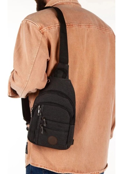 Şık Erkek Kanvas Siyah Çapraz Omuz Çantası